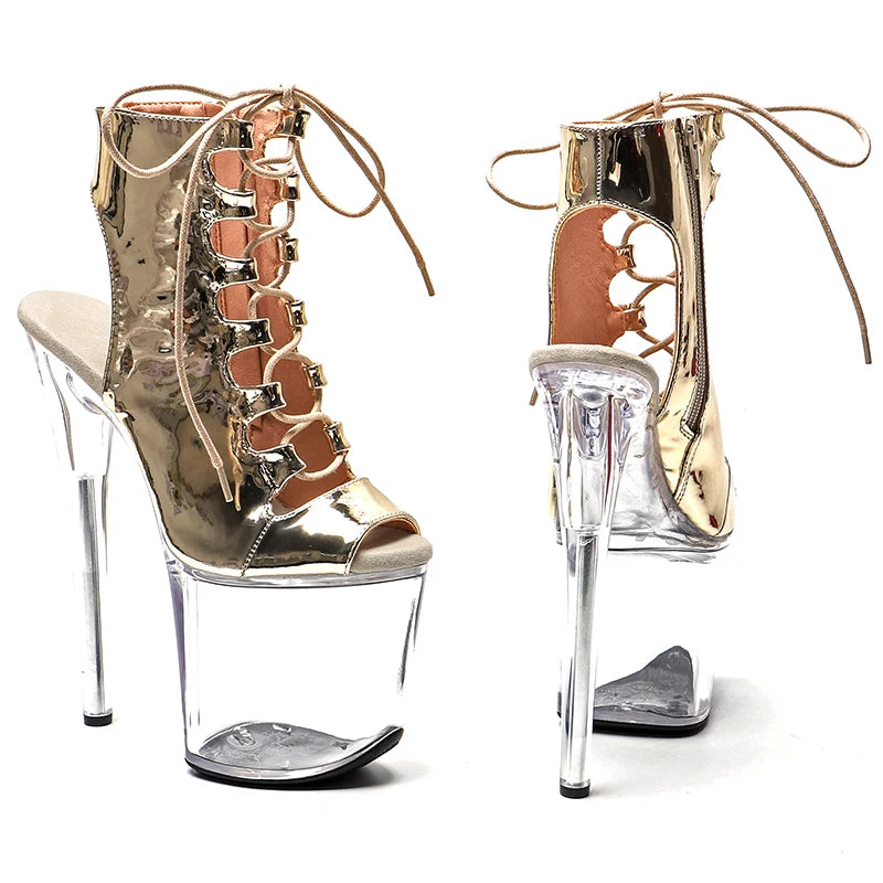 20CM Platform Pole Dance Boots - Open Toe High Heel Stripper Boots