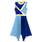Color-Block Lyrical Dance Dress | Metallic Waist | Asymmetrical Hem | Sleeveless