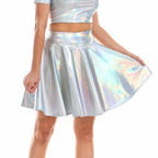 Holographic Pleated Mini Skirt | Metallic Shiny | Stage & Rave