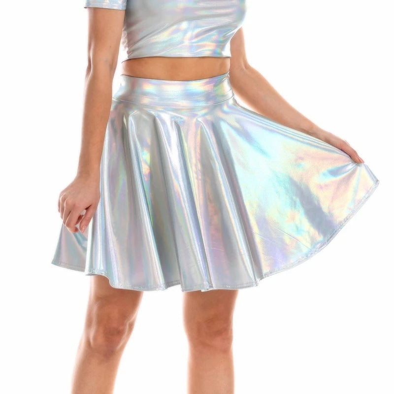 Holographic Pleated Mini Skirt | Metallic Shiny | Stage & Rave