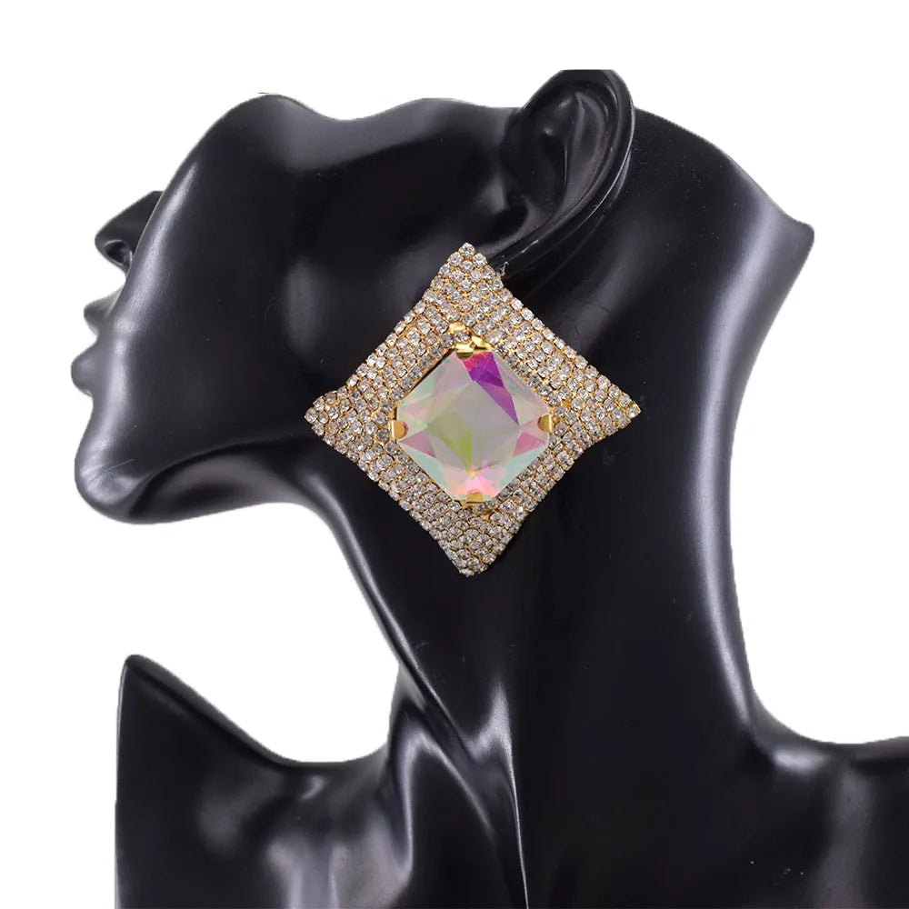 Square Rhinestone Stud Earrings | Geometric | 7 Colors