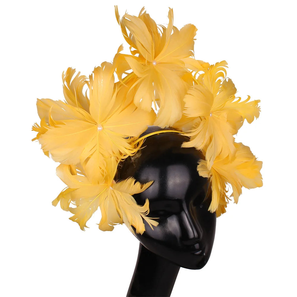 Feather Flower Headdress | Stage & Bridal Headpiece | 16 Colors