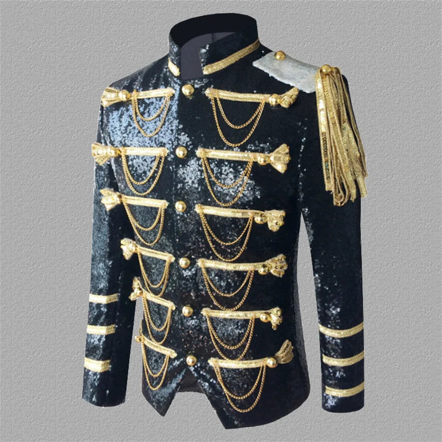 Sequin Military Jacket | Chain Detail