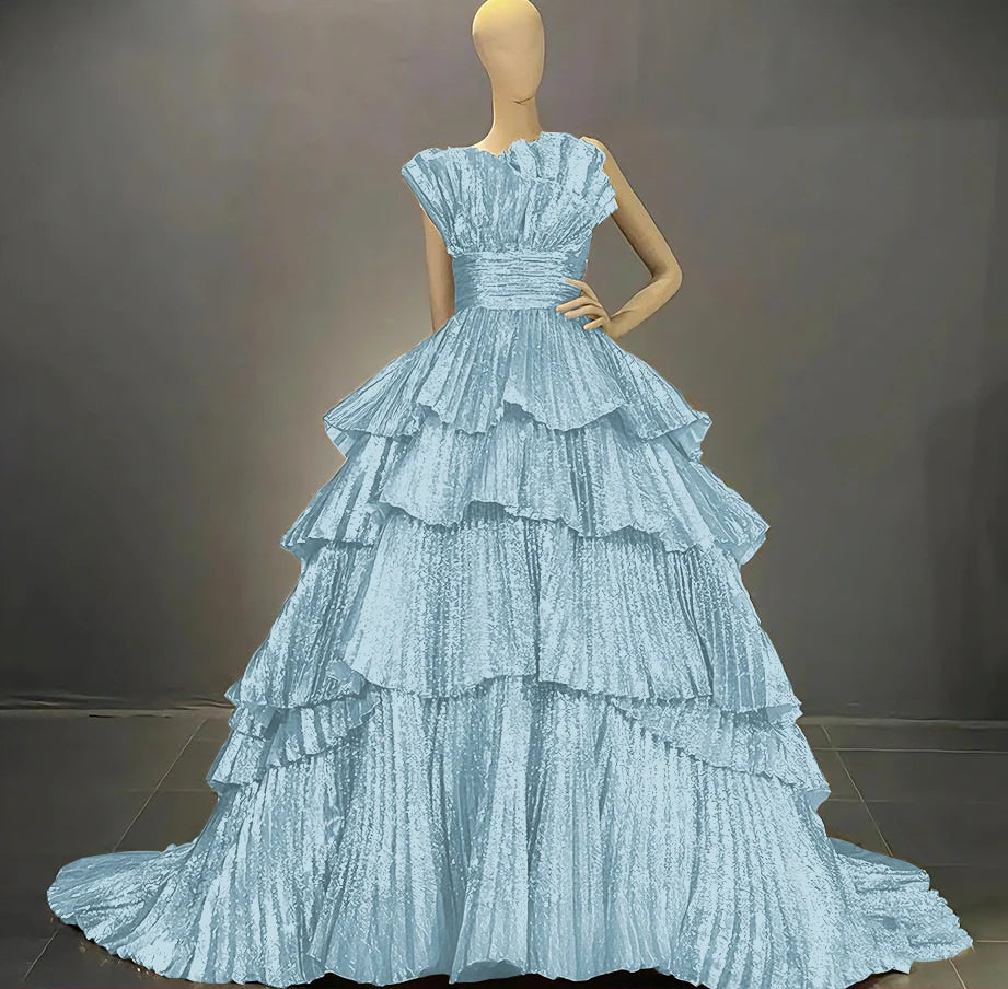 Tiered Ball Gown | Drag Pageant Dress | Boat Neck | US 2–26W