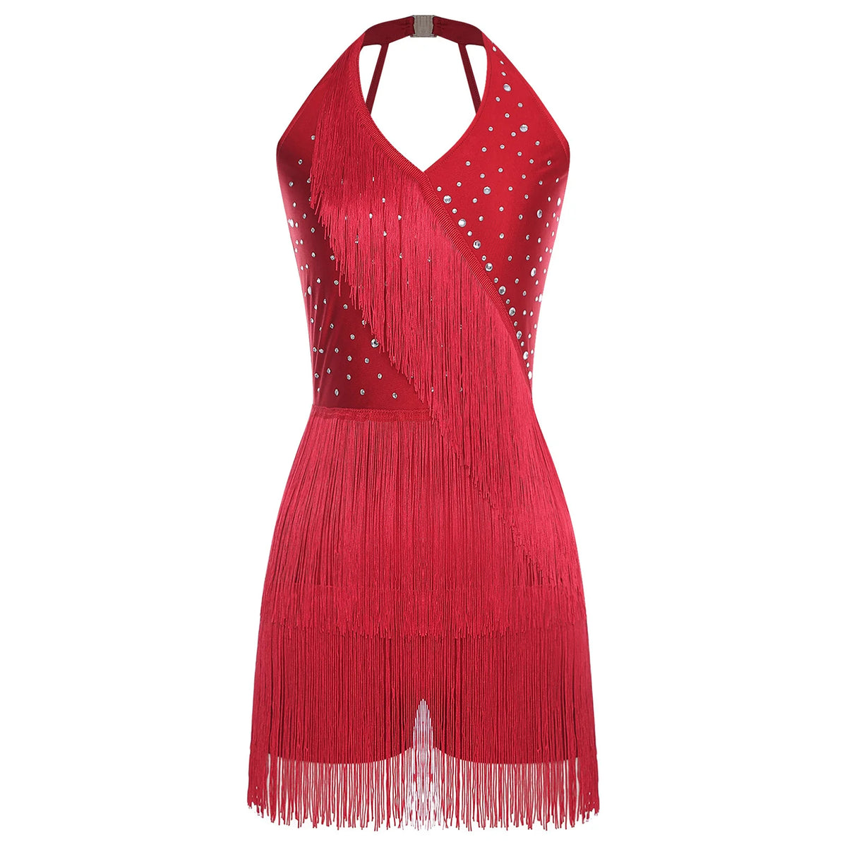 Rhinestone Fringe Dress | Halter Neck | Latin Dance