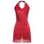 Latin Dance Bodysuit | Layered Rhinestone Fringe