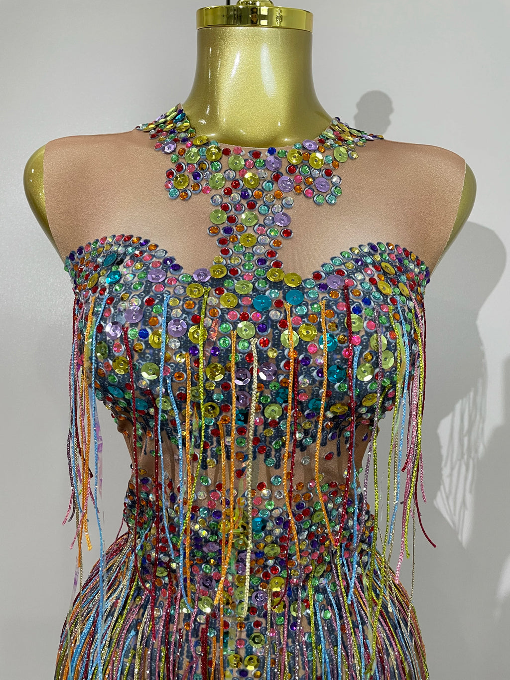 Rhinestone Sequin Tassel Bodysuit | Colorful | XS–XL