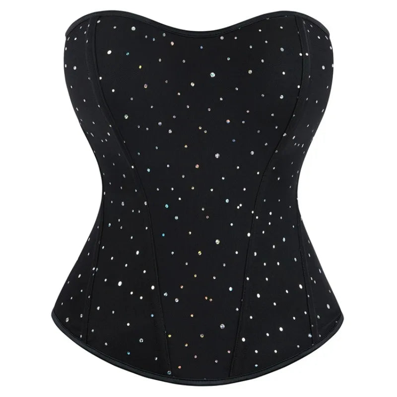 Rhinestone Overbust Corset | Boned Bustier | Black & White