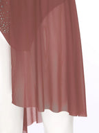 Rhinestone Mesh Dance Skirt | Asymmetric Hem | Built-In Briefs