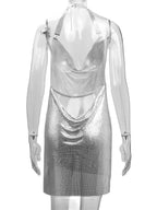 Sequin Halter Mini Dress - Backless with Side Split