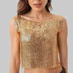 Sequin Backless Crop Top - Diamond Metal Party Tank