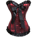 Ruffled Burlesque Corset | Bow & Lace Trim | Black & Red