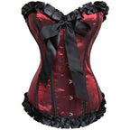 Ruffled Burlesque Corset | Bow & Lace Trim | Black & Red