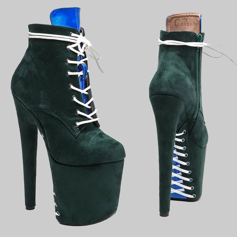 20CM Suede Mix Color Platform Ankle Boots - 8 Inch High Heel Pole Dance Boots