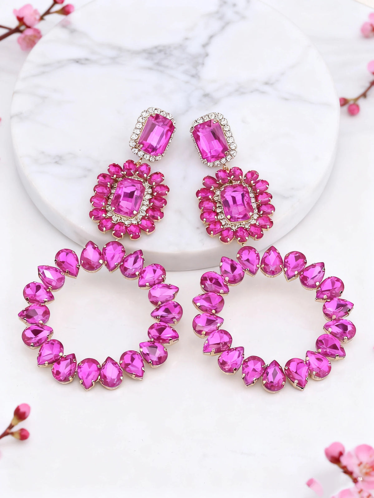 Rhinestone Round Drop Earrings | Clip or Pin