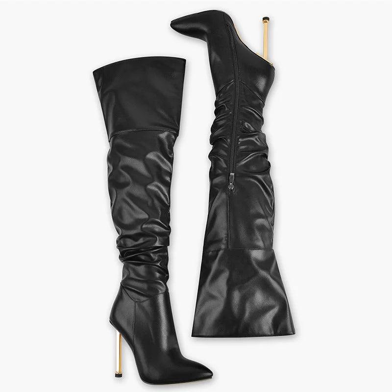 Black Knee-High Boots | Pointed Toe | 11–12 cm Heel