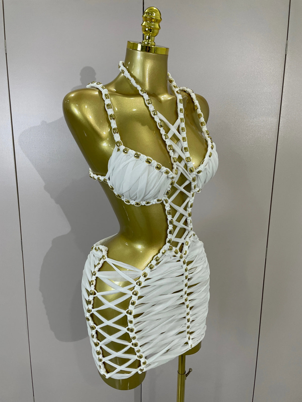 White Lattice Cut-Out Mini Dress | Halter | Backless