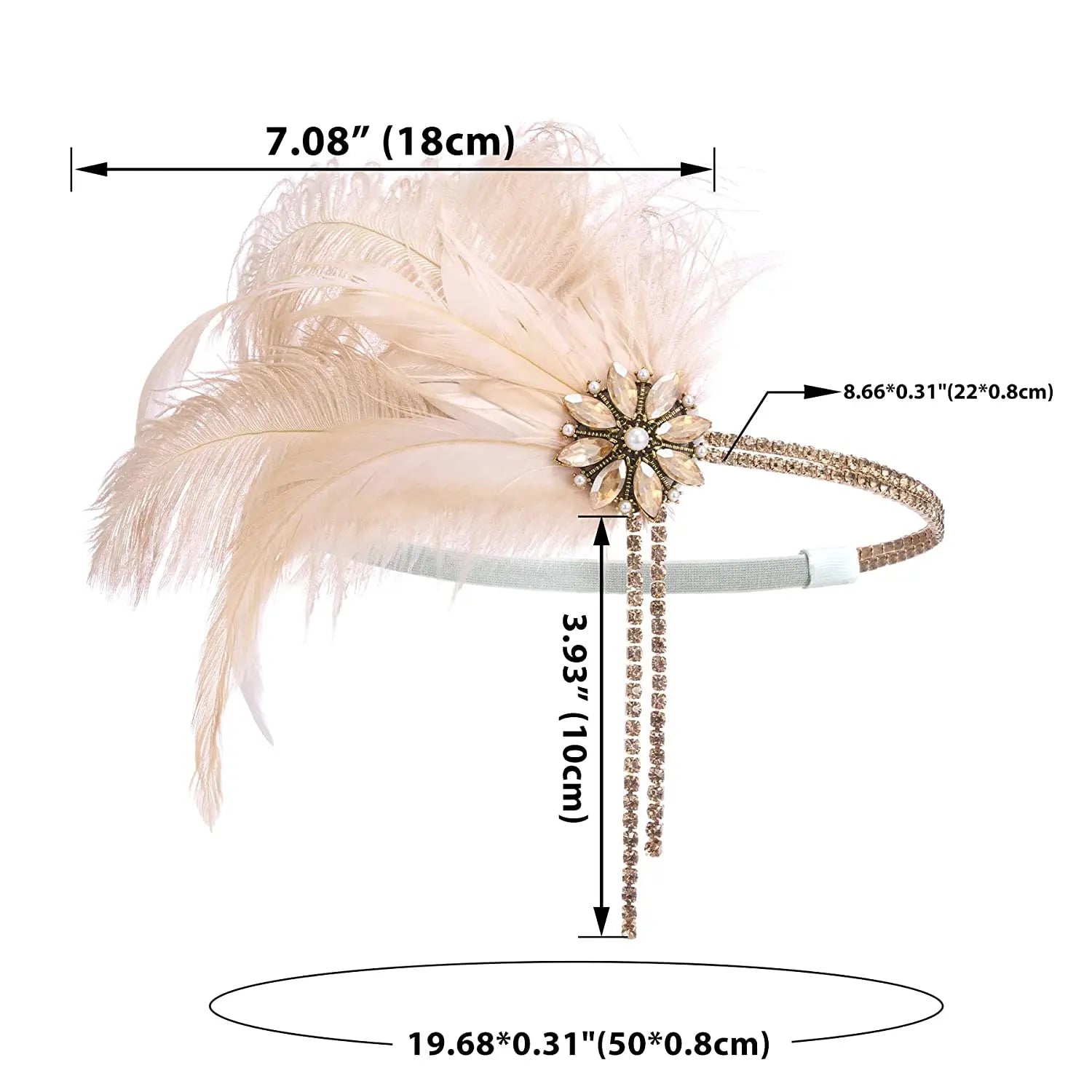 1920s Flapper Feather Headband | Rhinestone & Chain | 3 Colors