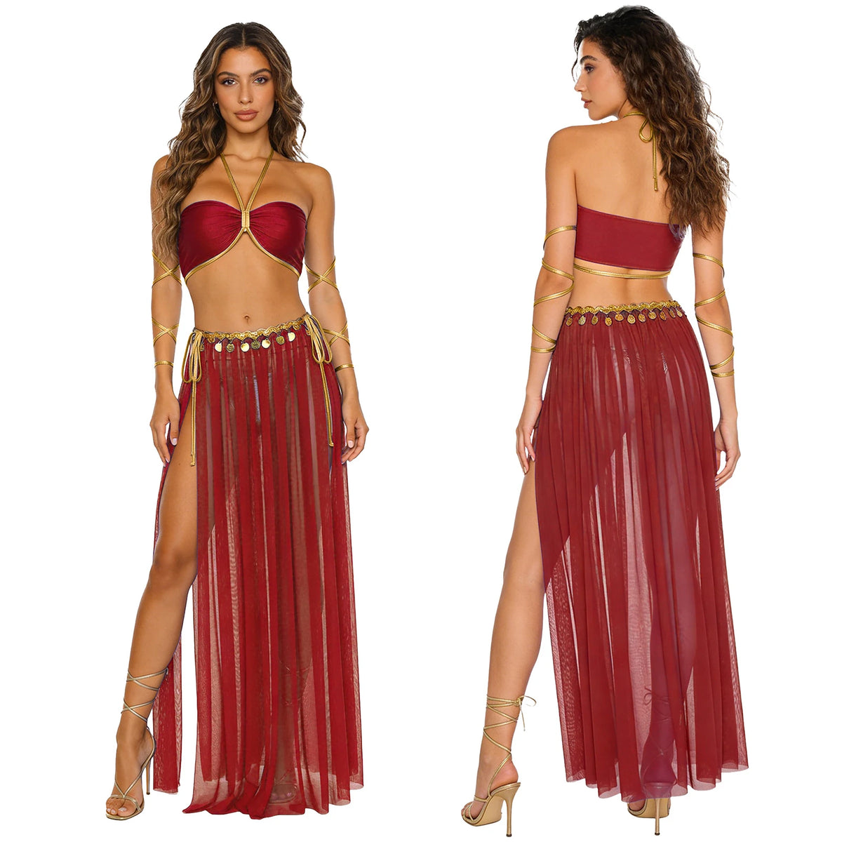 Egyptian Queen Costume | Belly Dance Crop Top & Slit Skirt