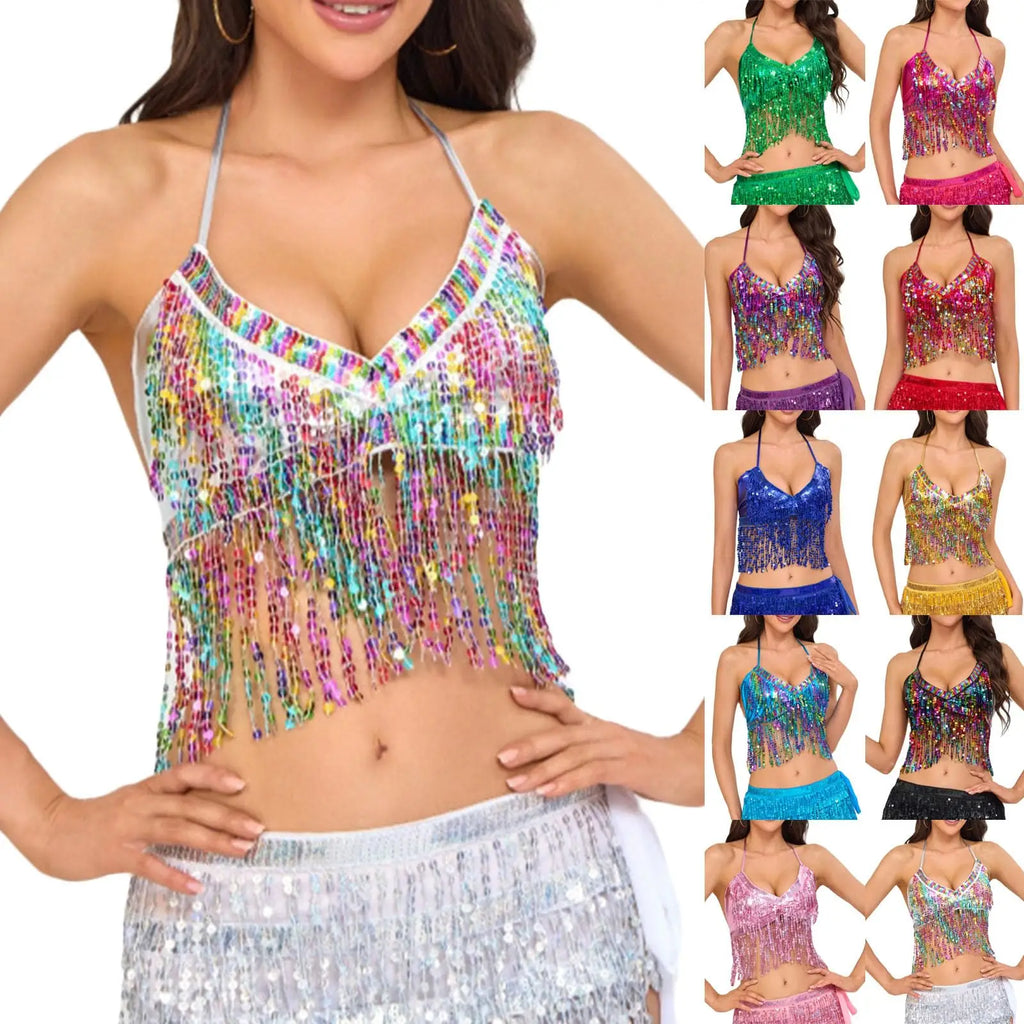 Sequin Tassel Performance Bra Top | Stage & Carnival