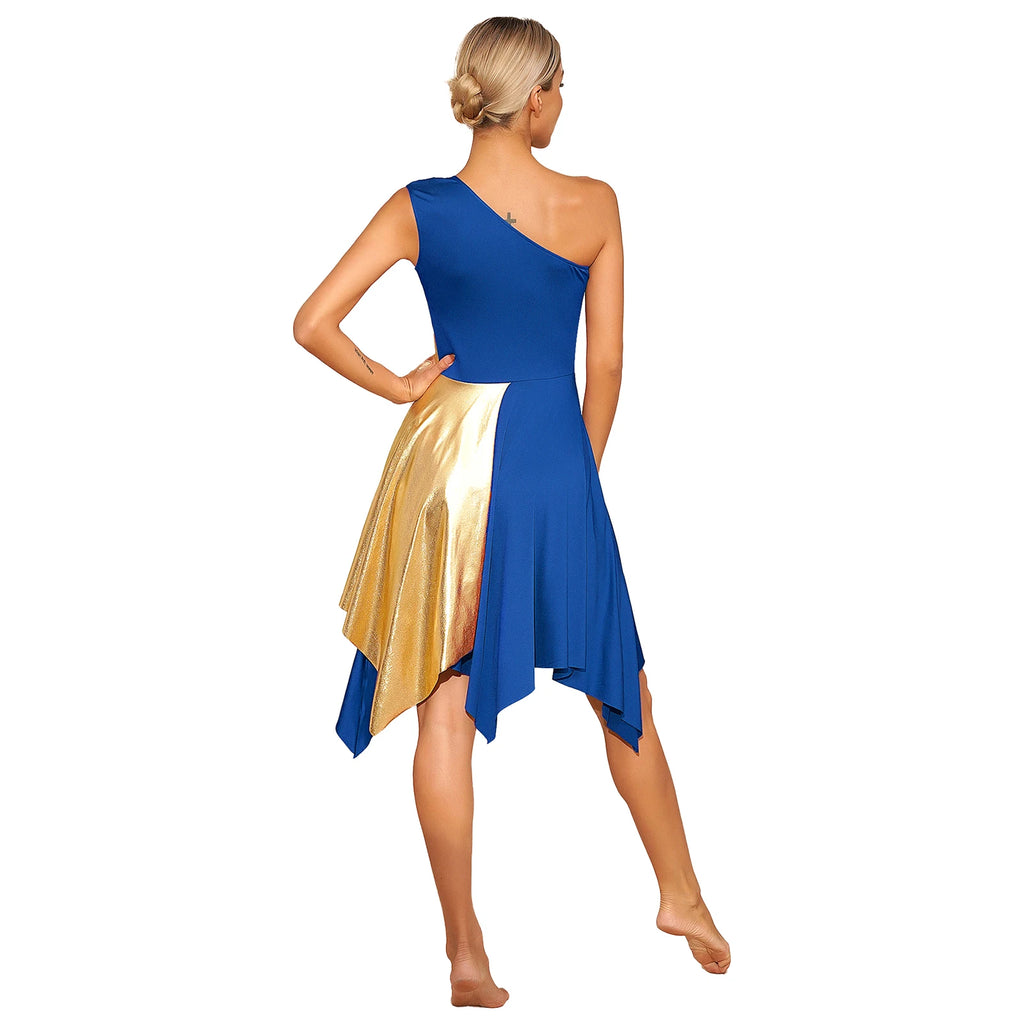 Radiance Metallic One-Shoulder Dance Dress