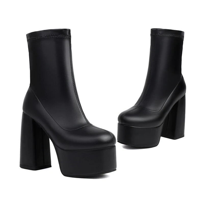 Stretch Platform Ankle Boots | Square Heel | 12.5cm | EU 34–48