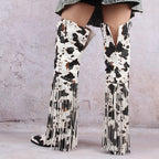 Thigh-High Fringe Boots | Chunky Heel | Pointed Toe