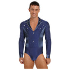 Men's Rhinestone Dance Leotard | Long Sleeve | Latin & Figure Skating