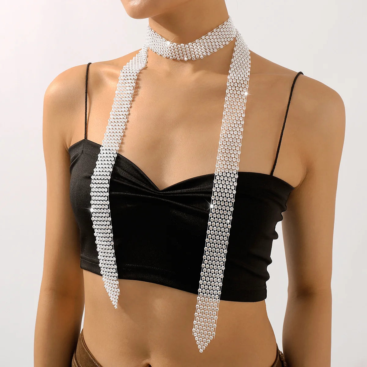 Rhinestone Fishnet Scarf - Sparkly Mesh Shawl Accessory