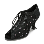 Glitter Latin Dance Boots | Lace-Up | Cuban Heel | Silver, Gold & Black