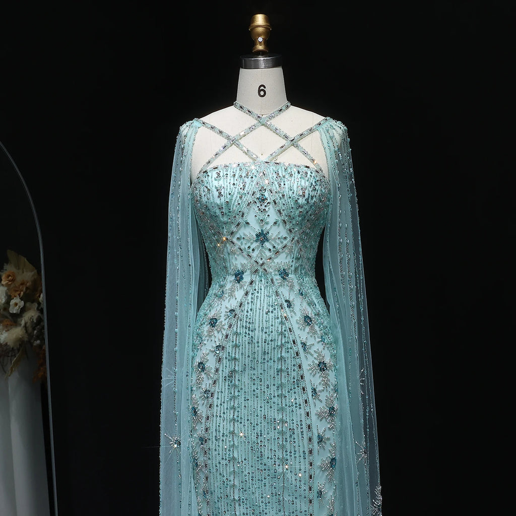 Mermaid Gown with Cape Sleeves | Criss-Cross Bodice | 3 Colors