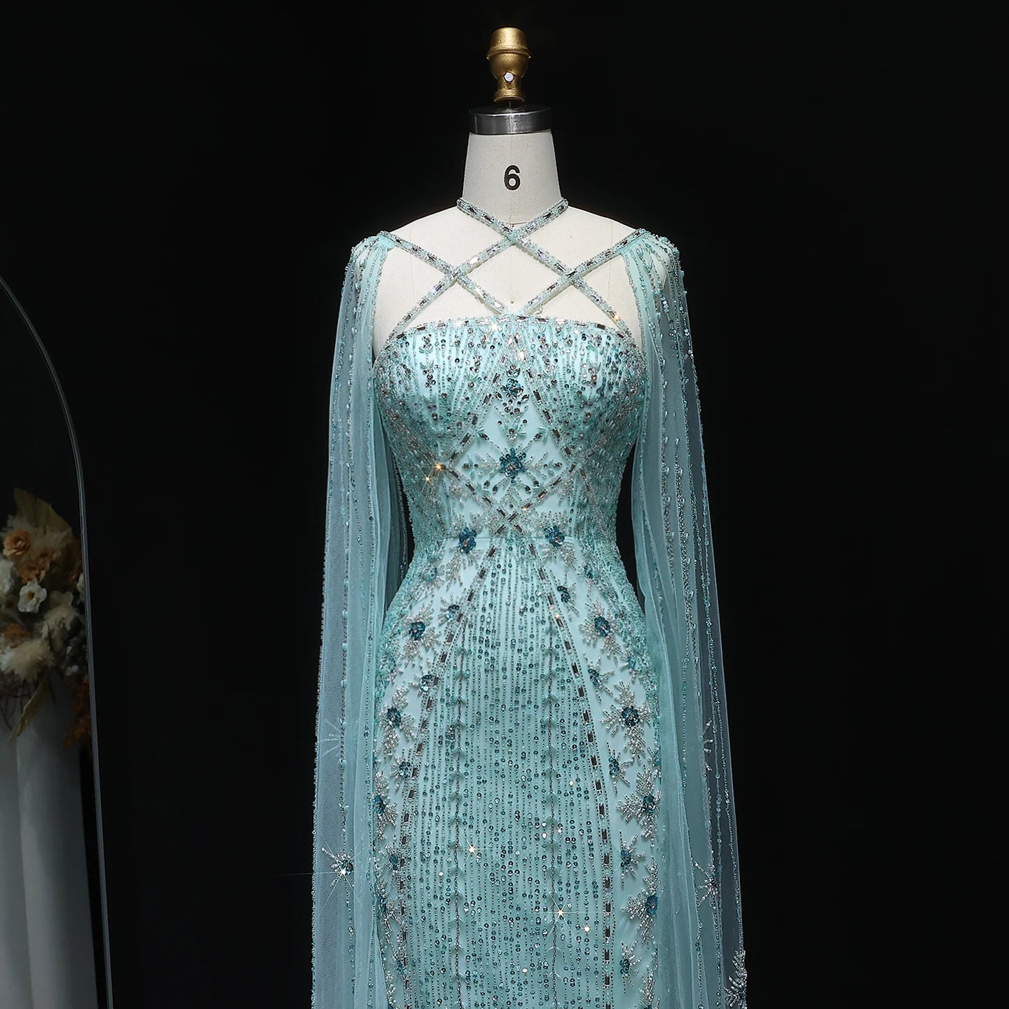 Mermaid Gown with Cape Sleeves | Criss-Cross Bodice | 3 Colors