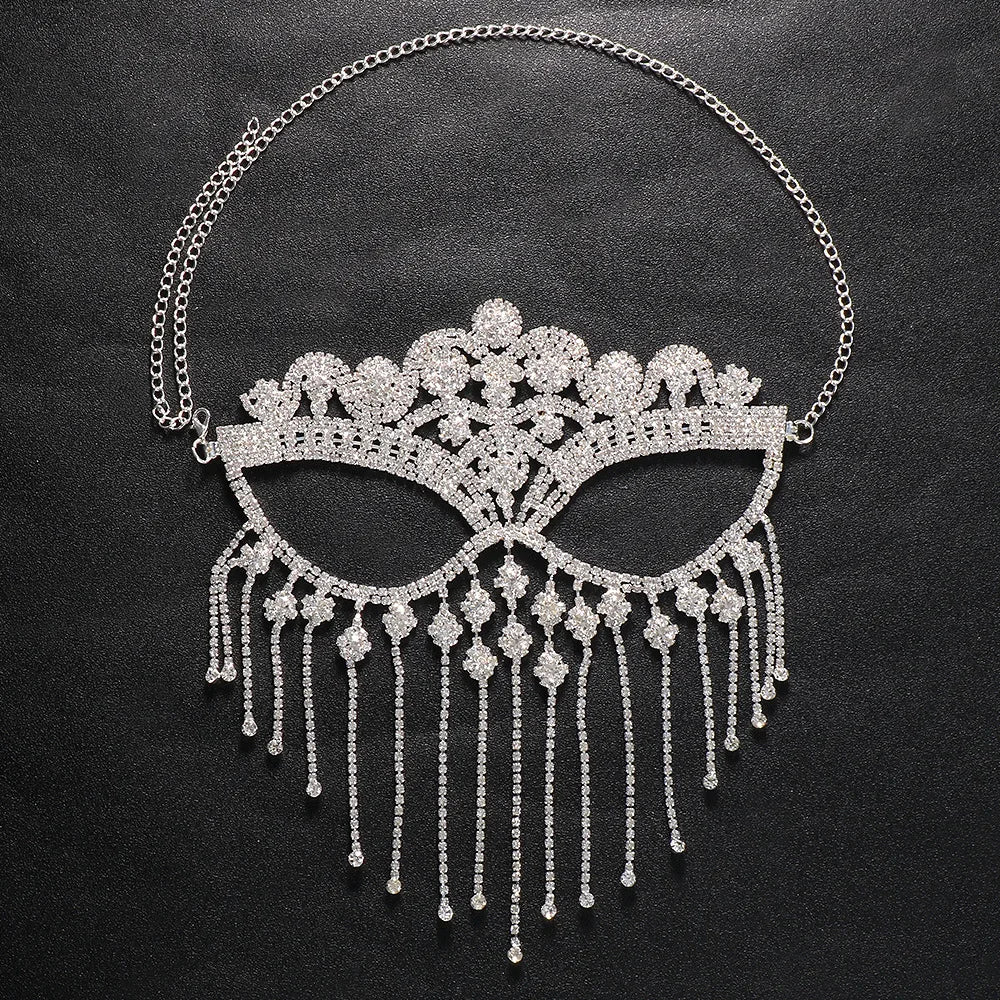Rhinestone Chain Veil Mask | Crystal Face Jewelry | 15 Styles