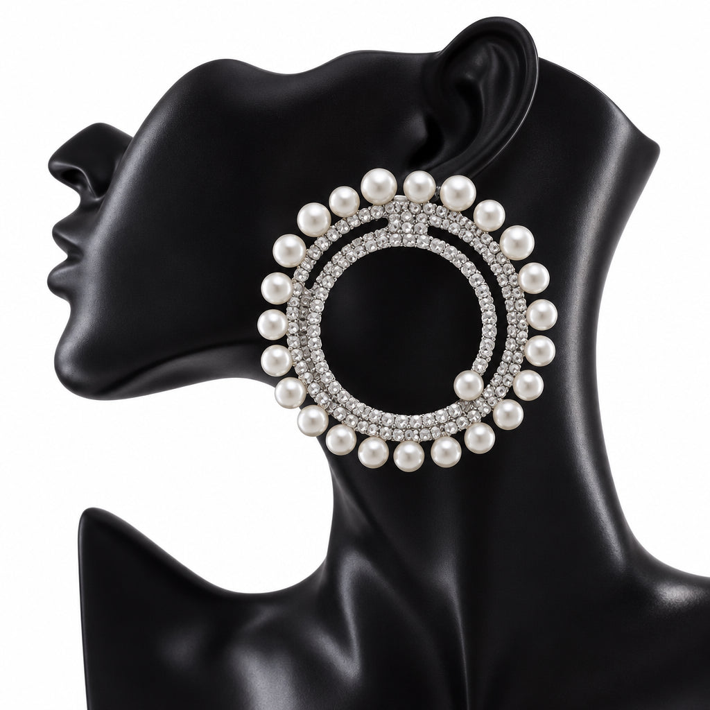 Statement Earrings | Pearl & Rhinestone Circles