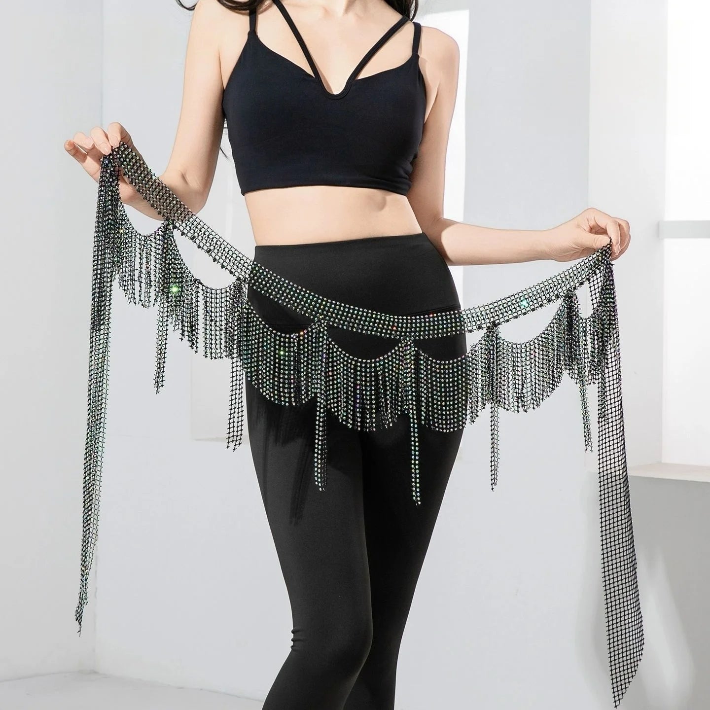 Belly Dance Hip Scarf | AB Diamond Tassel Belt