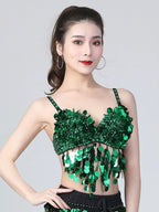 Tribal Belly Dance Bra | Coins & Rhinestones | Underwire | Red & Green
