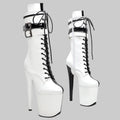 Platform Ankle Boots - 8-Inch Black & White Lace-Up Heels for Pole Dance & Performance