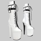 Platform Ankle Boots - 8-Inch Black & White Lace-Up Heels for Pole Dance & Performance