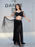 Belly Dance Costume | Mesh Top & Long Sash Skirt Set