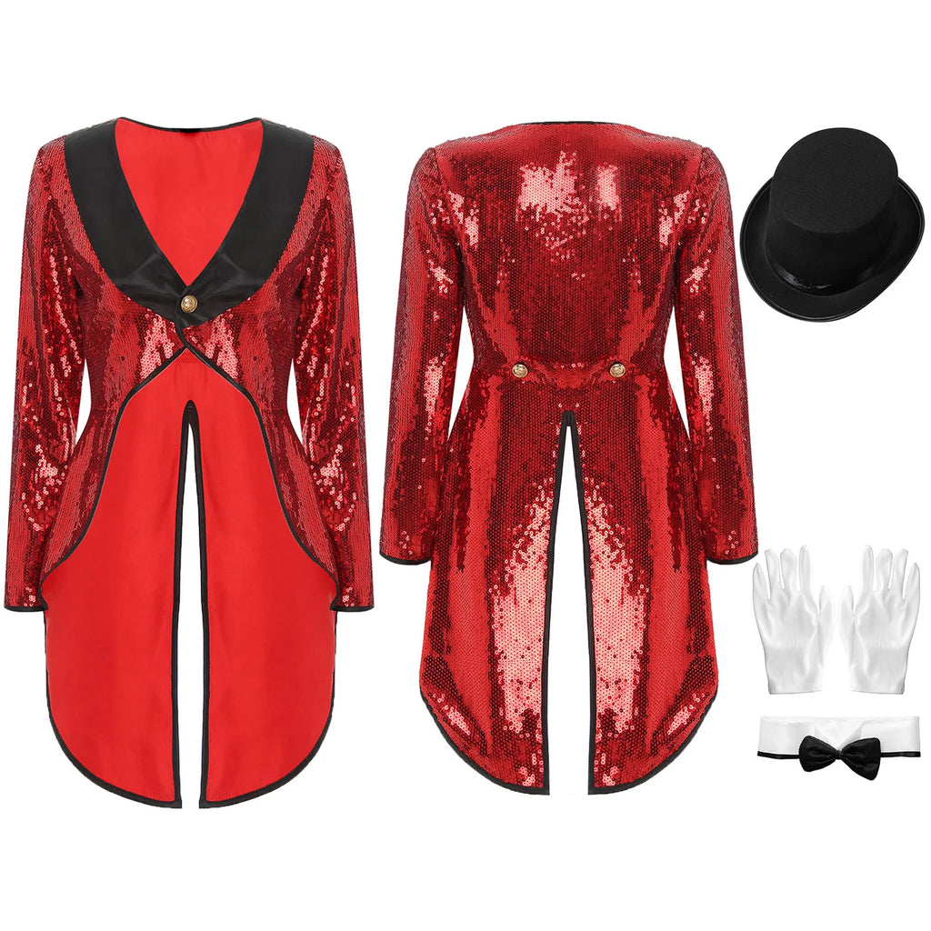 Sequin Tailcoat Set | Magician & Showgirl | Hat, Collar & Gloves