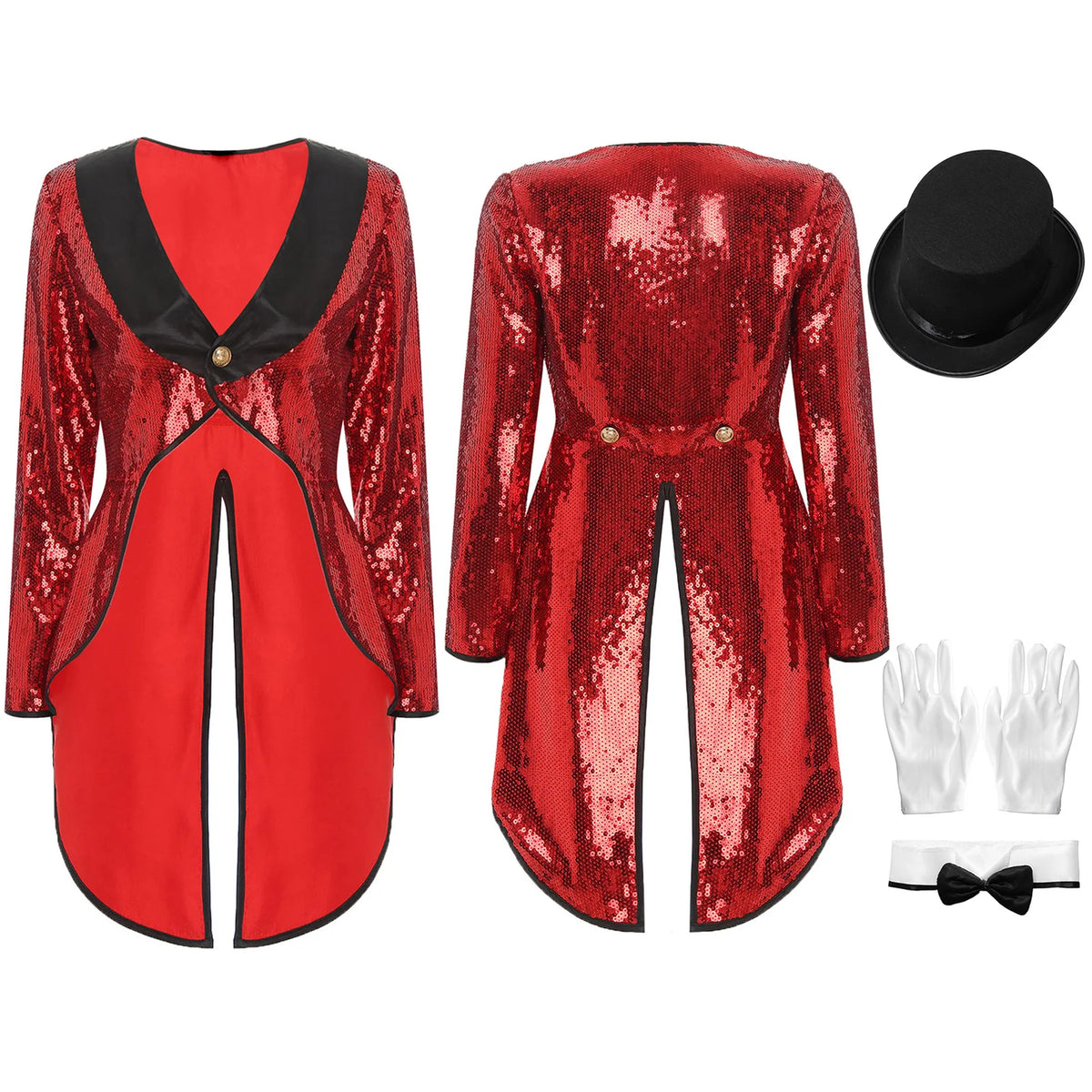 Sequin Tailcoat Set | Magician & Showgirl | Hat, Collar & Gloves