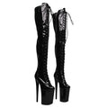 9-Inch Patent Thigh-High Boots - Open Toe Platform Dance Boots