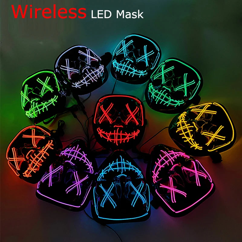 EL Wire Glow Purge Mask | 4 Flash Modes | 37 Styles | Rave & Festival