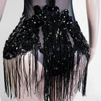 Sexy Mesh Sheer Black Rhinestone Bodysuit