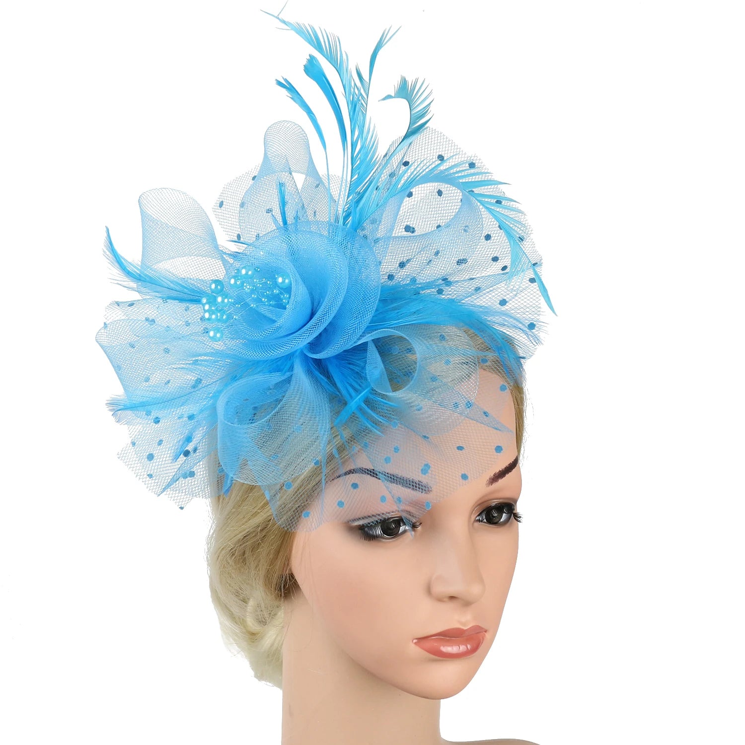 Feather Flower Fascinator Hat | Floral Mesh Headband | 36 Colors