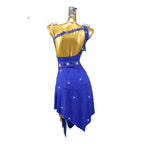 Blue Crystal Pattern Latin Dance Dress with Accessories Set — Competition & Stage