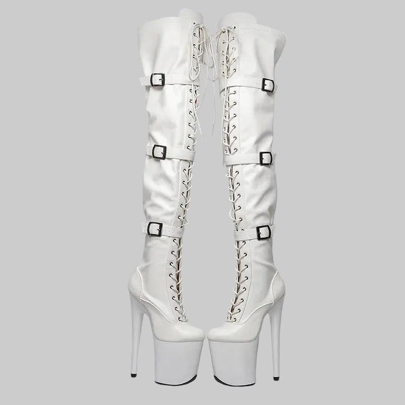20CM Matte PU Over-Knee Pole Dance Boots - Professional Performance Heels