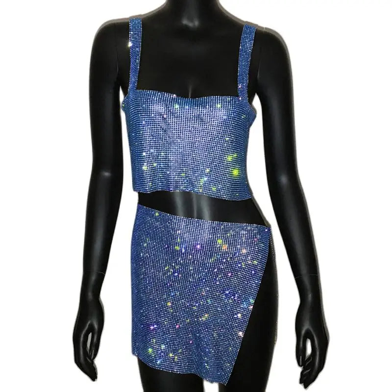 Rhinestone Crystal Two-Piece Set with Waist Chain