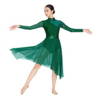 Women's Sequin Lyrical Dance Dress | Long Sleeve | Mesh Skirt