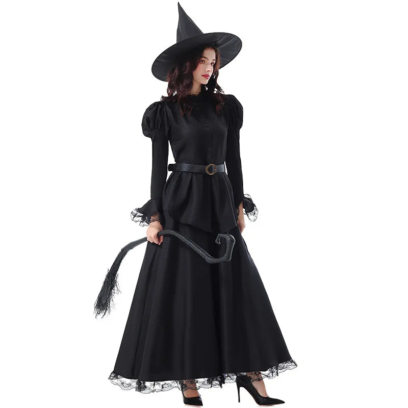 Gothic Witch Costume Set | Lace Dress, Hat & Belt | Halloween